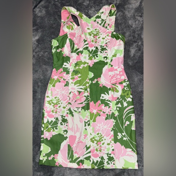 Talbots Dresses & Skirts - TALBOTS Cross Front Sleeveless Floral Linen Dress in Green & Pink Size 8